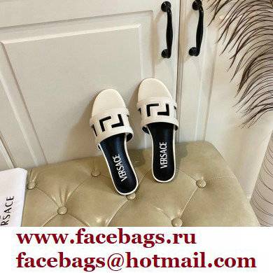 Versace Greca Maze Calfskin Flat Sandals White 2022 - Click Image to Close