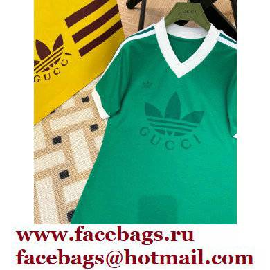 adidas x Gucci v-neck T-shirt green 2022 - Click Image to Close