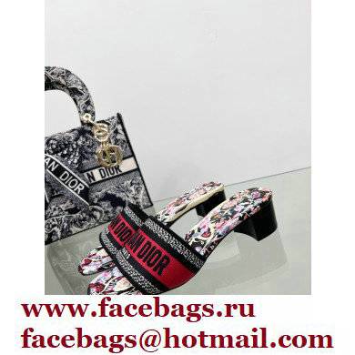 dior 4cm Black Multicolor de Jouy Embroidered Cotton Dway Heeled Slide 2022