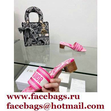 dior 4cm Bright Pink Toile de Jouy Embroidered Cotton Dway Heeled Slide 2022