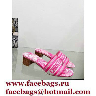 dior 4cm Bright Pink Toile de Jouy Embroidered Cotton Dway Heeled Slide 2022 - Click Image to Close
