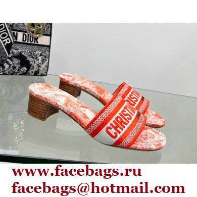 dior 4cm Bright orange Toile de Jouy Embroidered Cotton Dway Heeled Slide 2022 - Click Image to Close