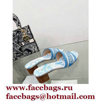 dior 4cm cornflower blue Toile de Jouy Embroidered Cotton Dway Heeled Slide 2022 - Click Image to Close