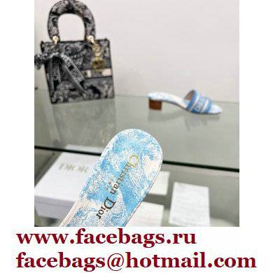dior 4cm cornflower blue Toile de Jouy Embroidered Cotton Dway Heeled Slide 2022 - Click Image to Close