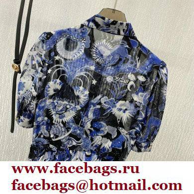 dior Blue Dior Zodiac Fantastico Cotton Poplin Mid-Length Belted Dress 2022