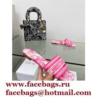 dior Bright Pink Toile de Jouy Embroidered Cotton Dway Heeled Slide 2022 - Click Image to Close
