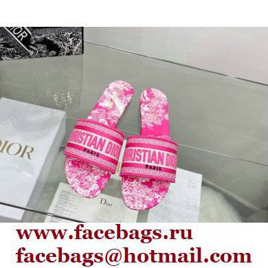 dior Bright Pink Toile de Jouy Embroidered Cotton Dway Heeled Slide 2022