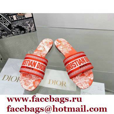dior Bright orange Toile de Jouy Embroidered Cotton Dway Heeled Slide 2022 - Click Image to Close