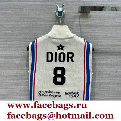 dior White and Tricolor Stretch Viscose Sleeveless Cropped Top with Stand Collar2022