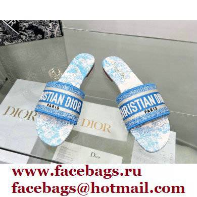 dior cornflower blue Toile de Jouy Embroidered Cotton Dway Heeled Slide 2022 - Click Image to Close