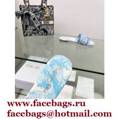 dior cornflower blue Toile de Jouy Embroidered Cotton Dway Heeled Slide 2022 - Click Image to Close
