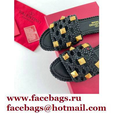 valentino mesh and rockstud sandals black 2022 - Click Image to Close