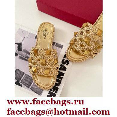 valentino mesh and rockstud sandals gold 2022
