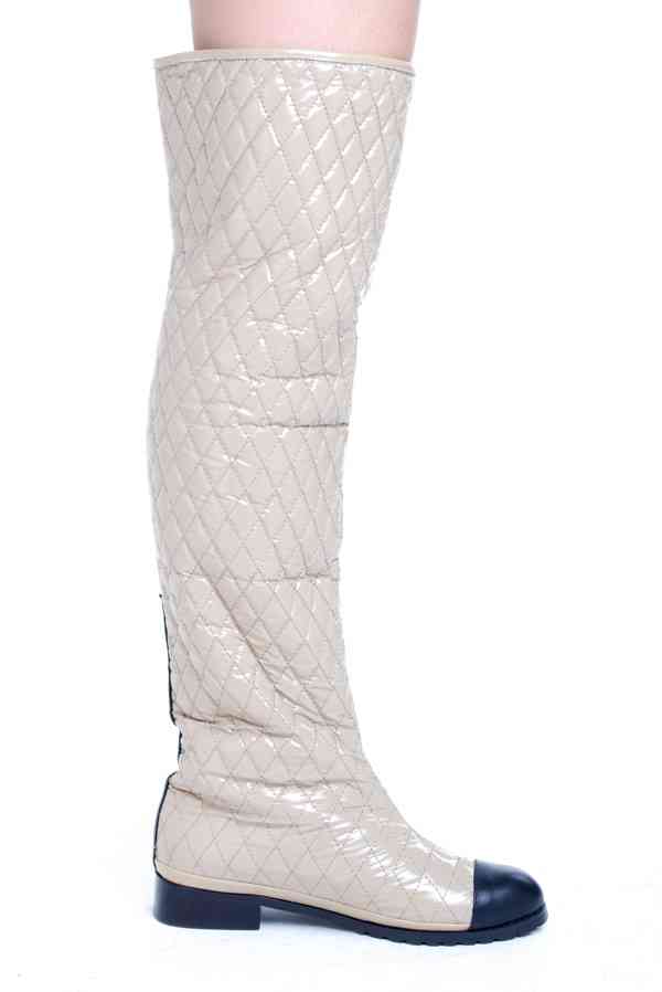 Chanel shoes leather boots 72002 White sheepskin leather - Click Image to Close