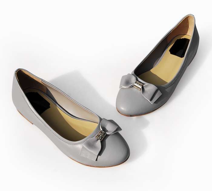 Dior Gray Bow Flat Shoes Gray