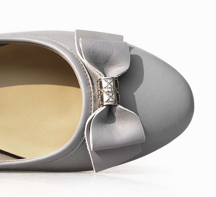 Dior Gray Bow Flat Shoes Gray