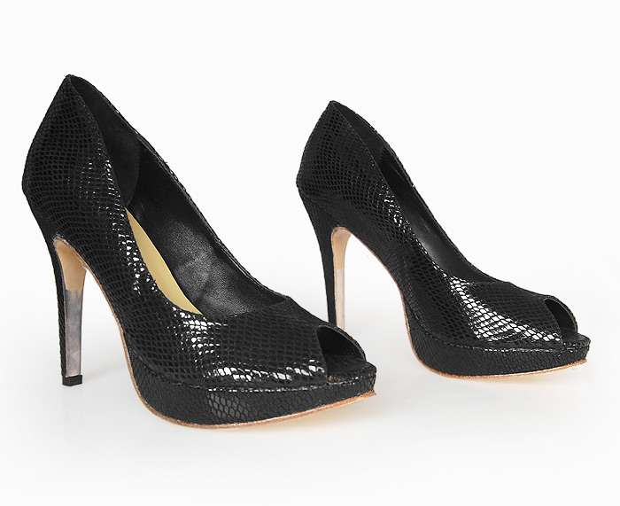 Dior-high heel shoes-black snake texture-peep toe Dior-high heel shoes-black snake texture-peep toe