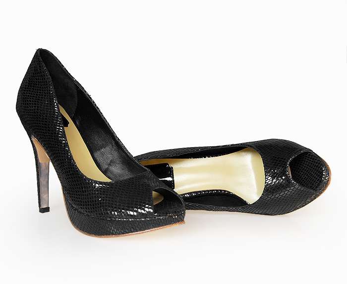 Dior-high heel shoes-black snake texture-peep toe - Click Image to Close