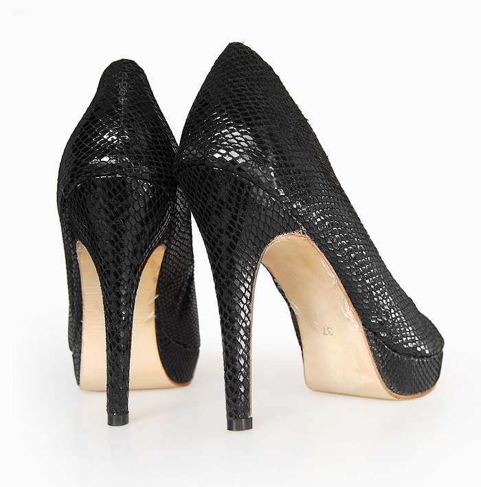 Dior-high heel shoes-black snake texture-peep toe - Click Image to Close
