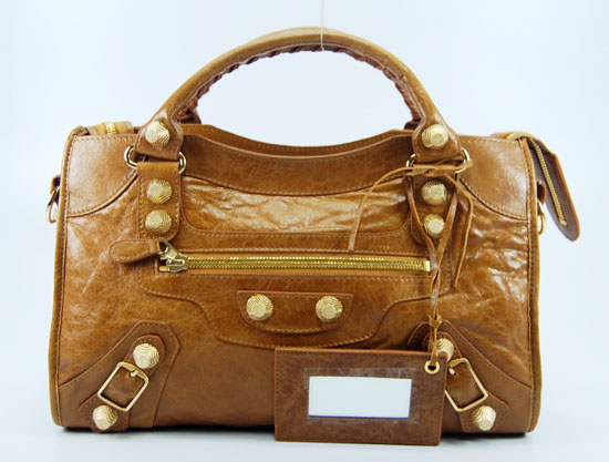 Balenciaga 084332B Camel Giant City Lambskin Leather Bag Medium Size With Gold Hardware