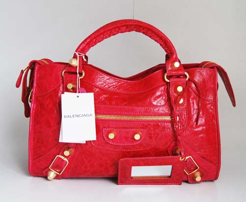 Balenciaga 084332B Red Giant City Lambskin Leather Bag With Gold Hardware