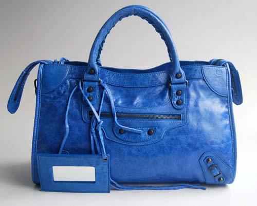 Balenciaga 084332 Blue Motorcycle City Lambskin Leather Bag Medium Size