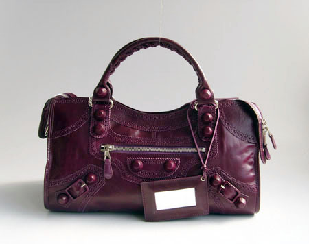 Balenciaga 084828 Dark Purple Motorcycle Lambskin Fashion Handbag