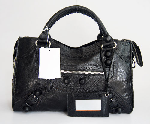 Balenciaga 084832 Black Lambskin Arena Giant Covered City Medium Leather Handbag