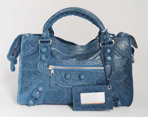 Balenciaga 084832 Royal Blue Lambskin Arena Giant Covered City Medium Leather Handbag