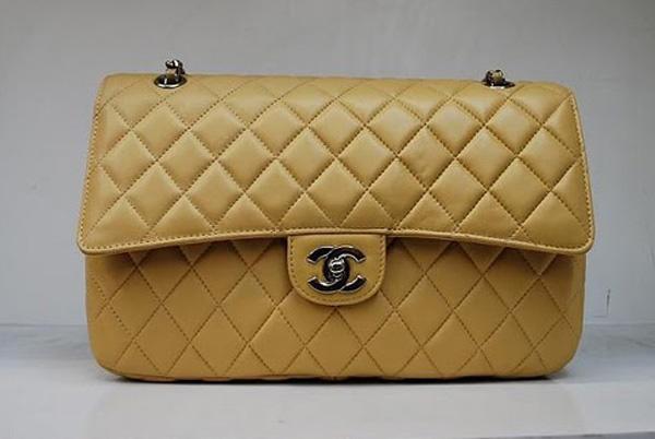 Chanel 1113 replica handbag Apricot lambskin leather with Silver hardware
