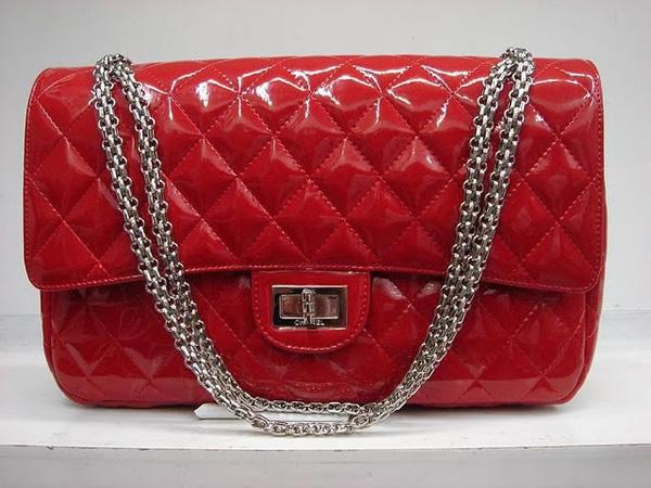 Chanel 1113 replica handbag Red patent leather with Silver hardware