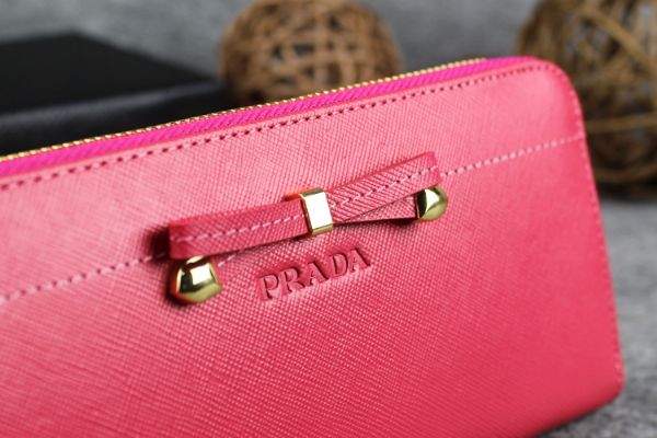 2013 Prada Bowknot Saffiano Leather Wallet 1382 rose red