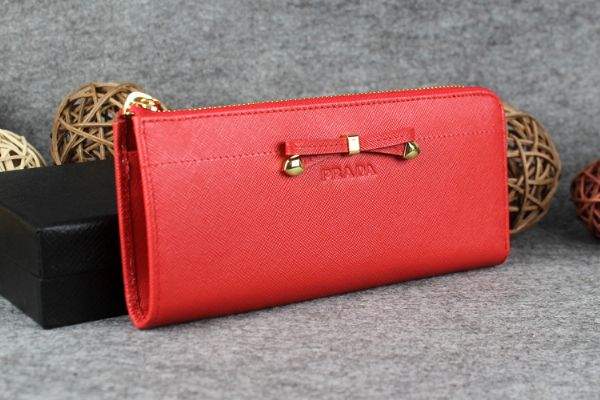 2013 Prada Bowknot Saffiano Leather Wallet 1382 red