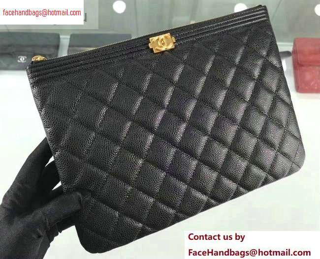 Chanel Boy Pouch Clutch Small Bag A84406 Caviar Leather Black/Gold