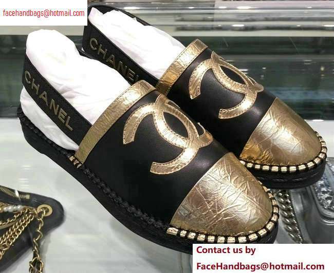Chanel CC Logo Espadrilles Sandals Black/Gold 2020