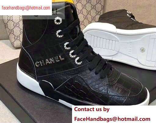 Chanel Crocodile Embossed Calfskin Sneakers G35079 Black 2020
