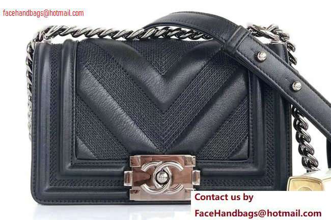 Chanel Embossed Chevron Small Boy Flap Bag Black 2020