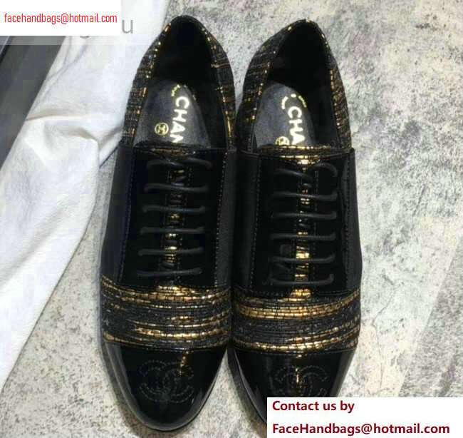 Chanel Glittered Fabric/Patent Calfskin Lace-Ups G34128 Tweed Black/Gold 2020
