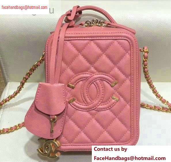 Chanel Grained Calfskin CC Filigree Vanity Case Bag AS0988 Dark Pink 2020