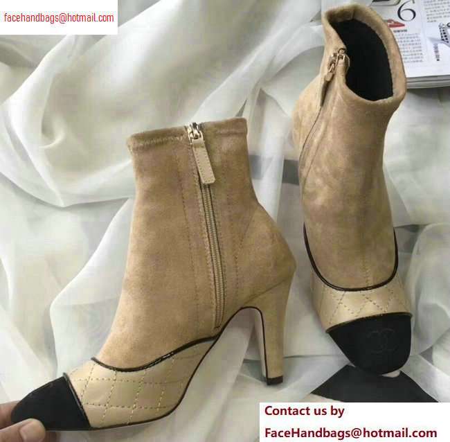 Chanel Heel 8.5cm Ankle Boots Quilting Suede Beige 2020