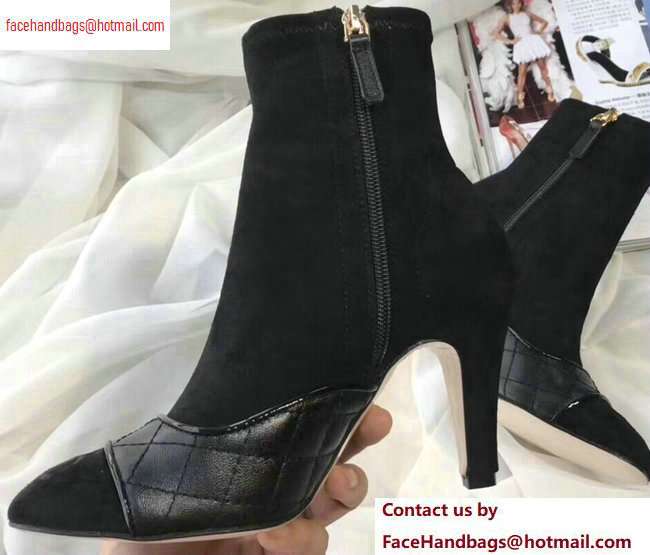 Chanel Heel 8.5cm Ankle Boots Quilting Suede Black 2020