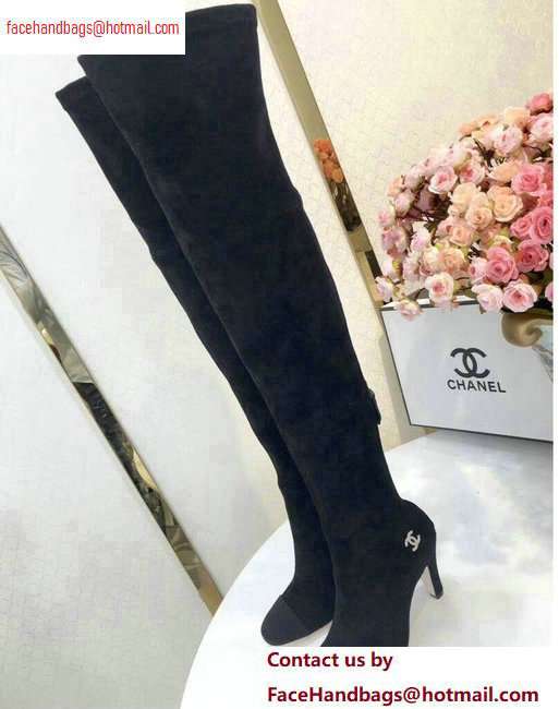 Chanel Heel 8.5cm High Boots Suede Black 2020