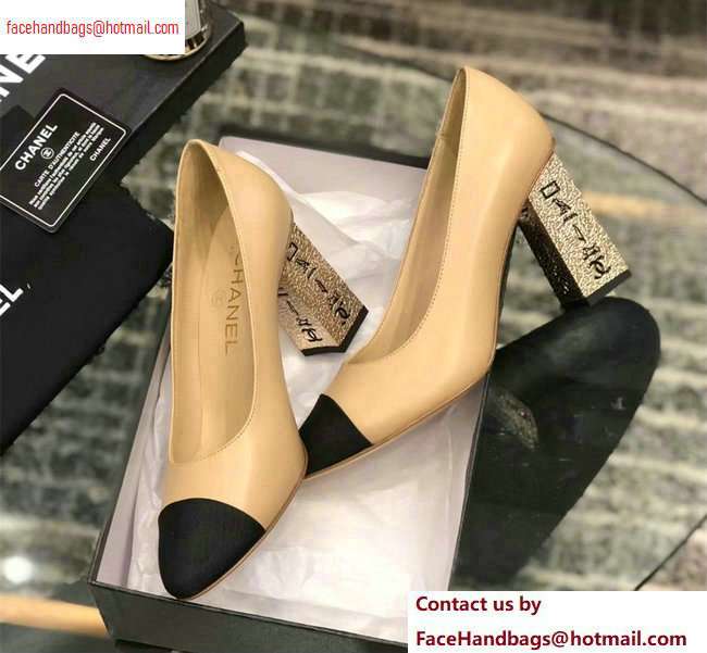 Chanel Heel 8cm Lambskin/Grosgrain Pumps G34905 apricot/Black 2020