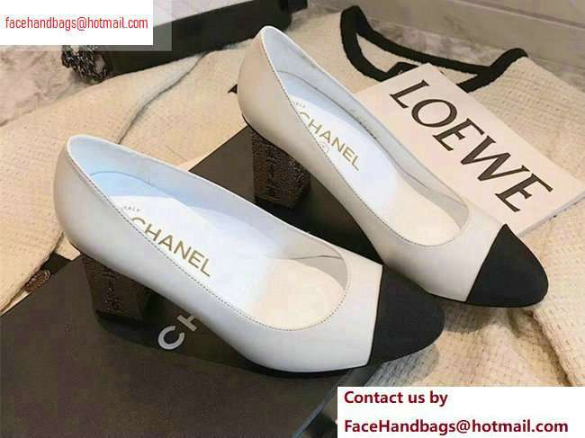Chanel Heel 8cm Lambskin/Grosgrain Pumps G34905 white/Black 2020