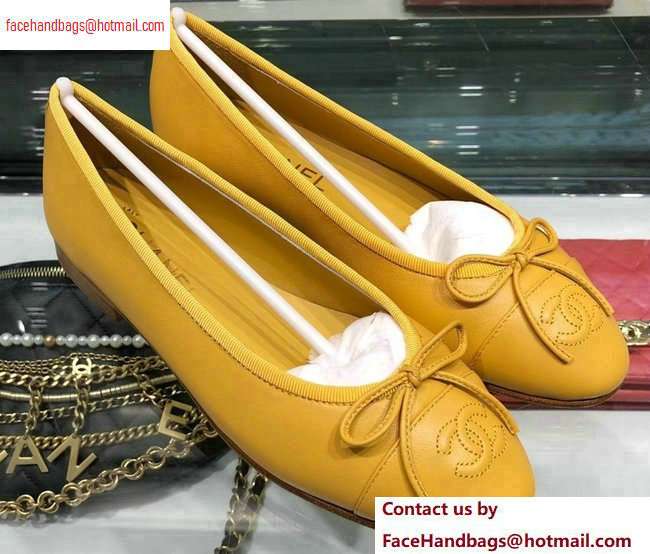 Chanel Iridescent Grained Calfskin Classic Bow Ballerinas Flats G02819 Yellow 2020