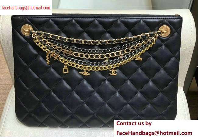 Chanel Lambskin All About Chains Pouch Clutch Bag AP0502 Black 2020