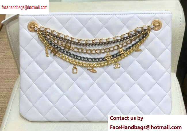 Chanel Lambskin All About Chains Pouch Clutch Bag AP0502 White 2020