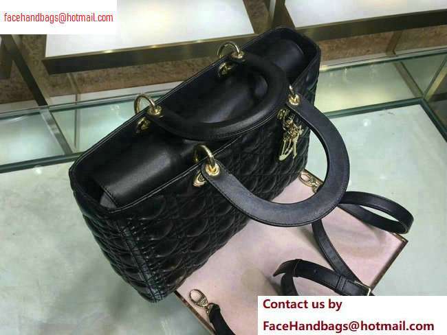 Dior Large Lady Dior Bag in black sheepskin Leather with Gold Hardware - Click Image to Close