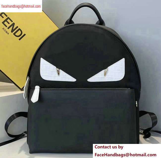 Fendi Bag Bugs Large Backpack Bag Black/White Eyes with Front Pocket 2020