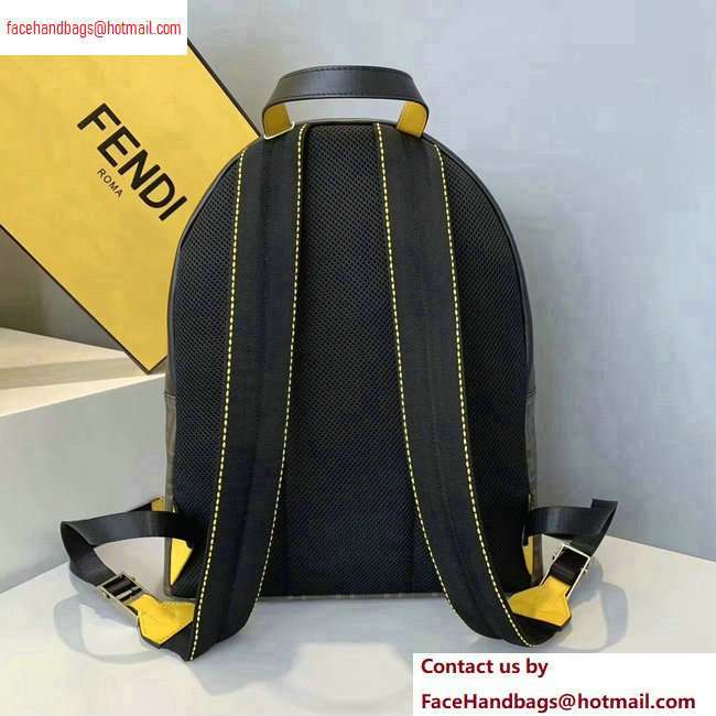 Fendi FF Logo Fabric Large Lackpack Bag with Front Pocket Brown/Yellow Piping 2020 - Click Image to Close